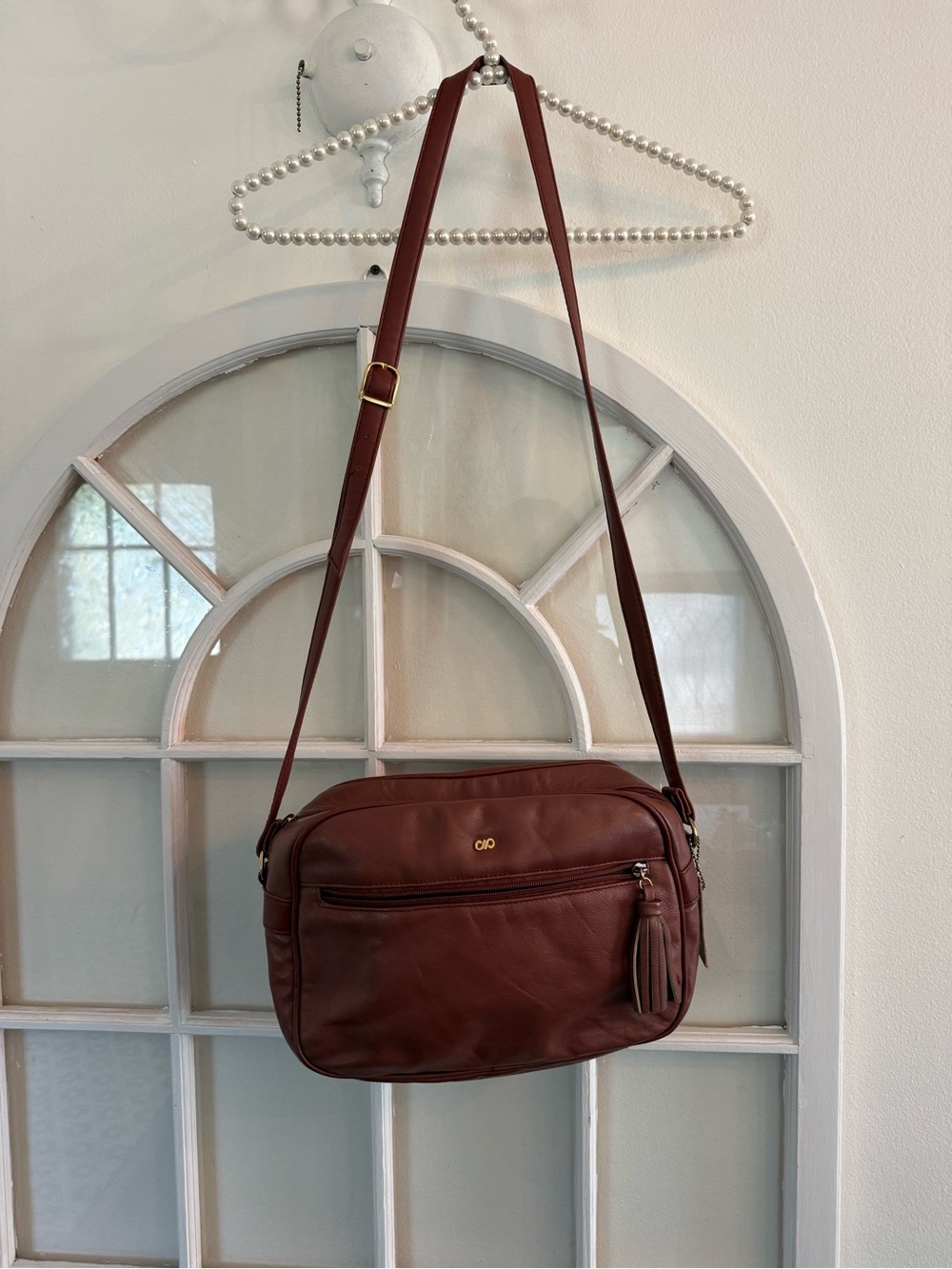 Vintage Brown Leather Crossbody Bag Tassel Camera Bag Stock No. 20015